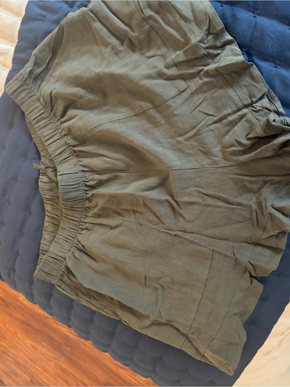 Olive Green Lightweight Linen-Blend Shorts